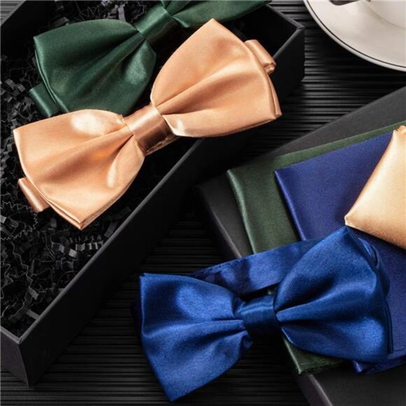 24 Pcs Pre Tied Bow and Tie Pocket Square Set 12 Solid Color Adjustable Bowtie - Picture 4 of 8